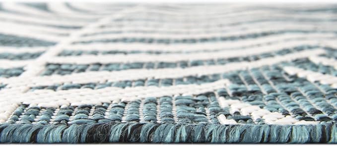 Unique Loom Outdoor Botanical Collection Area Rug - Palm (2' x 6' 1" Runner, Teal/ Ivory)
