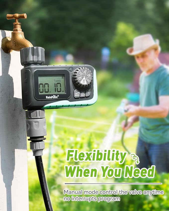 RAINPOINT Sprinkler Timer Outdoor, Water Timer for Garden Hose, Programmable Watering Irrigation Timer with Rain Delay/Manual(Plastic)