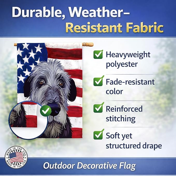 Caroline's Treasures CK6573CHF Irish Wolfhound American Flag House Flag Large Porch Sleeve Pole Decorative Outside Yard Banner Artwork Wall Hanging, Polyester, House Size, Multicolor