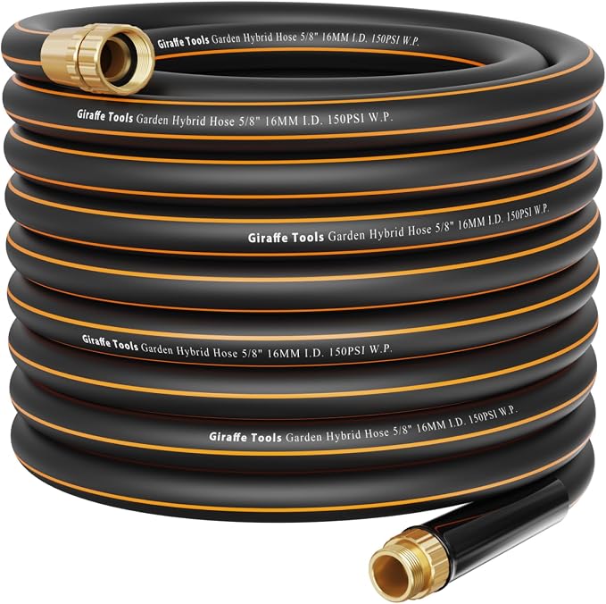 Giraffe Tools Garden Hose 75ft x 5/8", Water Hose Heavy Duty, Lightweight, Flexible Hybrid Hose, Male to Female Fittings