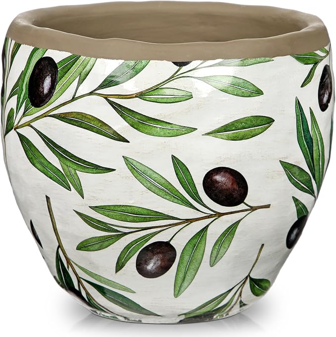 DILATATA 6 Inches Ceramic Pots for Indoor Plants Small Round Plant Pot with Drainage Hole Olive Rustic Flower Pot for Succulents Herbs Cactus Indoor Outdoor Home Garden Decor