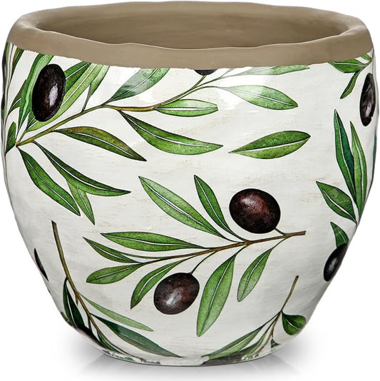 DILATATA 6 Inches Ceramic Pots for Indoor Plants Small Round Plant Pot with Drainage Hole Olive Rustic Flower Pot for Succulents Herbs Cactus Indoor Outdoor Home Garden Decor