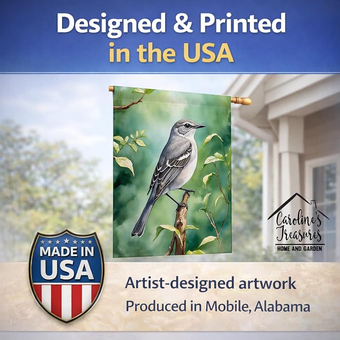 Caroline's Treasures Tennessee Northern Mockingbird House Flag Large Porch Sleeve Pole Decorative Outside Yard Banner Artwork Wall Hanging, Polyester, House Size, Multicolor