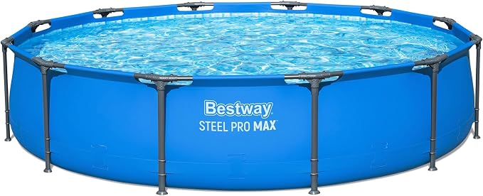 Bestway Steel Pro MAX 12' x 30" Above Ground Swimming Pool, Pool Only, Blue | Round Durable Metal Frame Pool, Outdoor Backyard Water Activity - Includes Puncture-Resistant Liner, No-Tool Setup