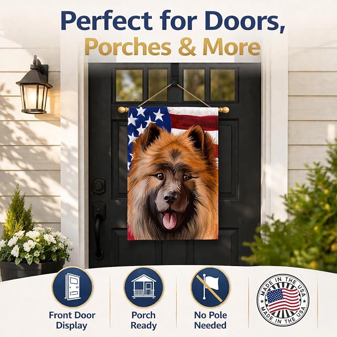 Caroline's Treasures CK6519CHF Eurasier Dog American Flag House Flag Large Porch Sleeve Pole Decorative Outside Yard Banner Artwork Wall Hanging, Polyester, House Size, Multicolor