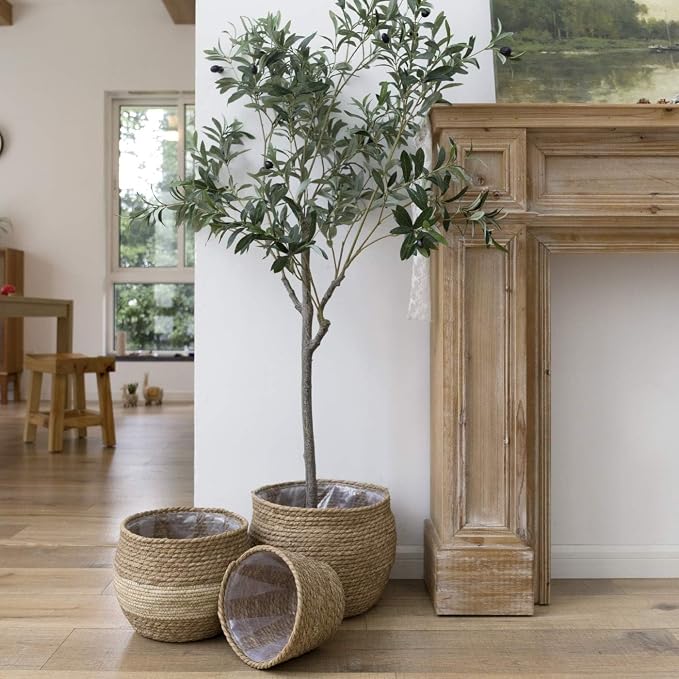 LA JOLIE MUSE Natural Seagrass Large Planter, Plant Pots Cover, Indoor Planters Flower Pots, 13.5+12+9 inch Pack 3