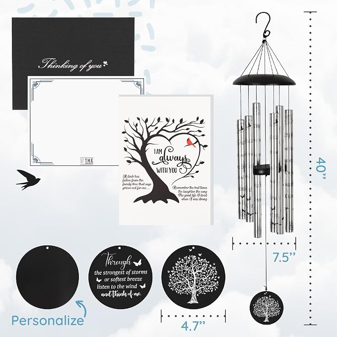 The Wind Chime CO Deep Tone Sympathy Wind Chime with 6 Andonized Aluminum Tubes Tuned Soothing Melody, Memorial Wind Chimes for Outside Decoration (Patio, Graden, Yard) 40"