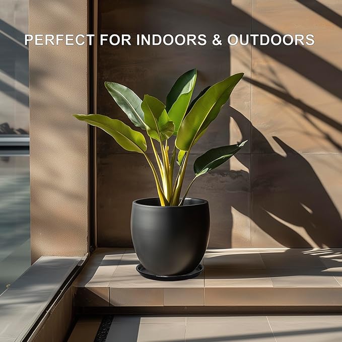 Plant Tray for Pots 10 Inch - Ceramic Plant Saucer for Indoors, Plant Drip Tray, Plant Plates to Catch Water, Flower Pot Saucer, Decorative Plant Drainage Tray, Black