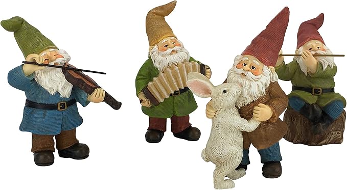 GlitZGlam Happy Gnomes Dancing Celebration! - 4- Piece Musical Garden Gnome Set for The Miniature Fairy Garden