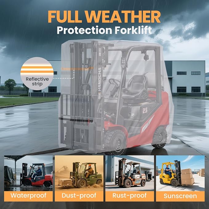BENVOL Forklift Cover, Fit 3000-5000lbs, Waterproof, Dustproof, UV-Proof, 420DSilver-Coated Waterproof Oxford Cloth, All-Season Protection Forklift Cab Cover, (102 "*45" *82 "Inches)