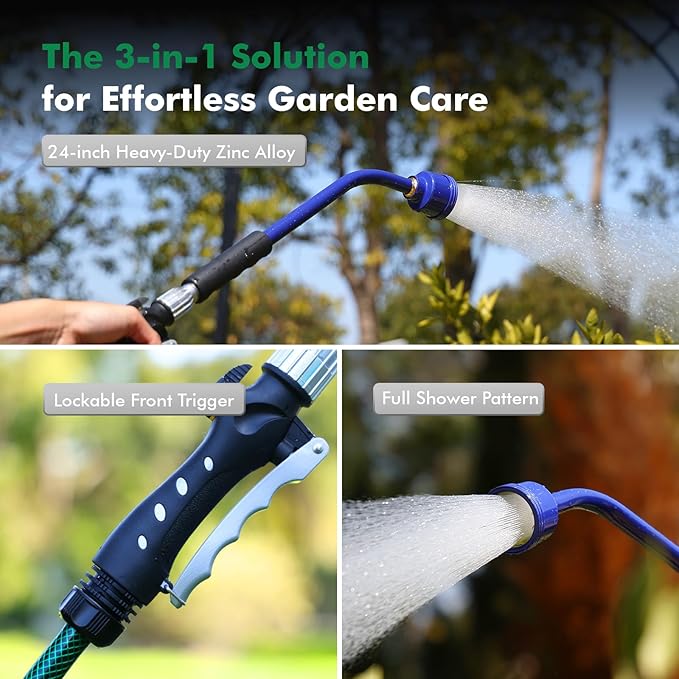 RESTMO Heavy Duty Full Metal 24 Inches Watering Wand, Gentle Soft Full Shower Sprayer Wand with Lockable Front Trigger, Hose Wand for Hanging Baskets, Shrubs, Plants, Flowers, Garden and Lawn, Purple