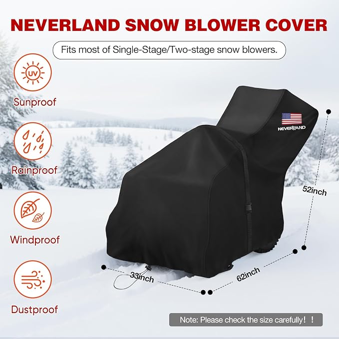 NEVERLAND Waterproof Snow Blower Cover - Snow Thrower Cover with American Flag Standard Size Fits Single and Two Stage Snow Blowers, Compatible with EGO, Toro, Honda, Ariens and Craftsman