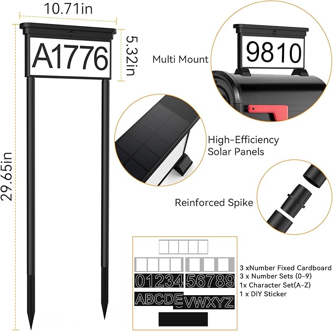 LumiZen Solar Address Sign, House Numbers for Outside Double Side, 12-Color Modes Lighting Address Plaque Outdoor Waterproof, Illuminated LED Address Numbers with Stakes for Yard Home Mailbox-2pack