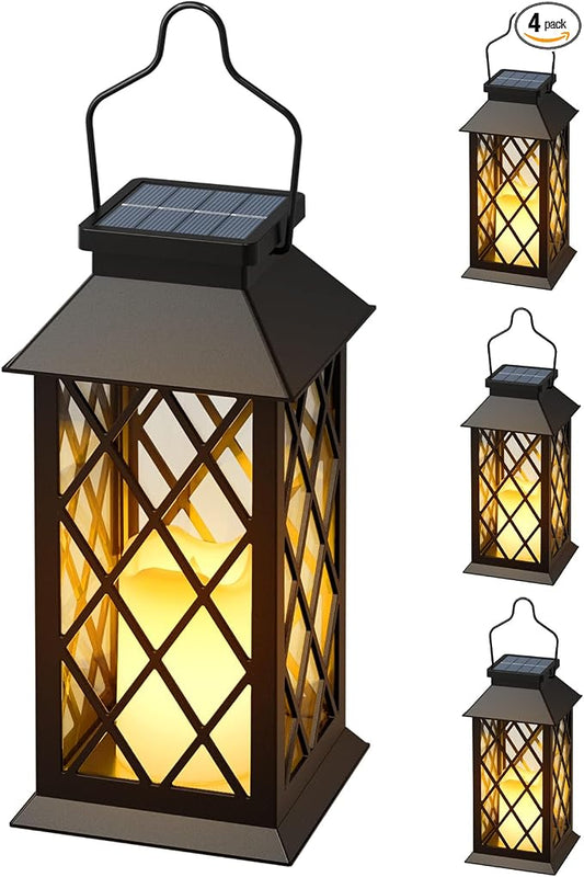 Otdair Solar Lanterns Outdoor Waterproof, 4 Pack 8.62" Solar Lantern with Glass Retro LED Flickering Flameless Candle, Lanterns Decorative Outdoor for Gift, Yard, Garden, Patio, Balcony, Porch, Party