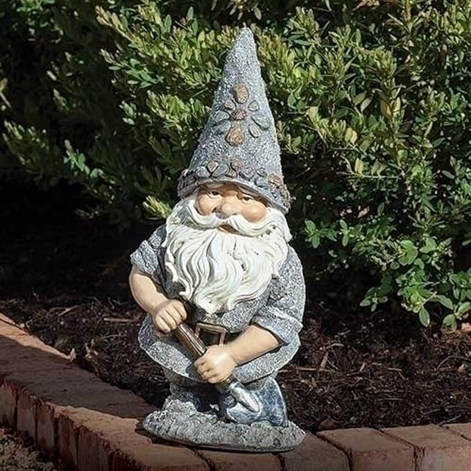 Roman Garden - Pebble Gnome with Shovel Statue, 13.25" H, Pudgy Pals Collection, Resin and Dolomite, Decorative, Garden Gift, Home Outdoor Decor, Durable, Long Lasting