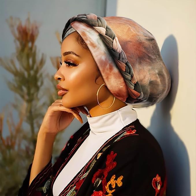 DRESHOW African Women Turban Caps Beanie Twist Headscarf Pre-Tied Twisted Braid Headwraps for Women Chemo Cancer Cap