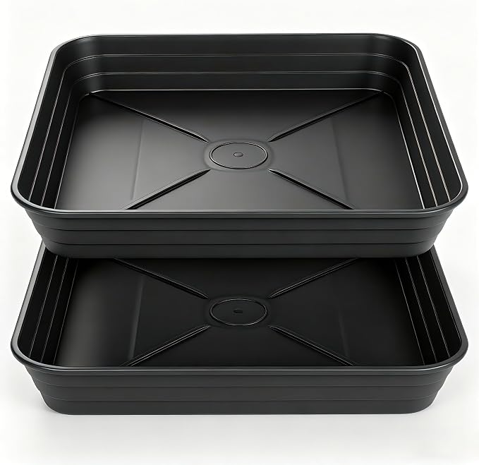 Square Plant Saucer Tray 8 inch 2 Pack, Heavy Duty Plastic Square Plant Saucers for Indoors Outdoor, Flower Planter Drip Trays for Pots, Seed Starting Tray