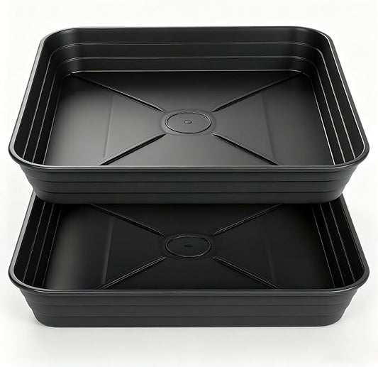 2 Pack Square Plant Saucer Tray 10 inch, 6 8 10 12 14 16 18 20 inch Heavy Duty Plastic Square Plant Saucers for Indoors Outdoor, Flower Planter Drip Trays for Pots, Seed Starting Tray