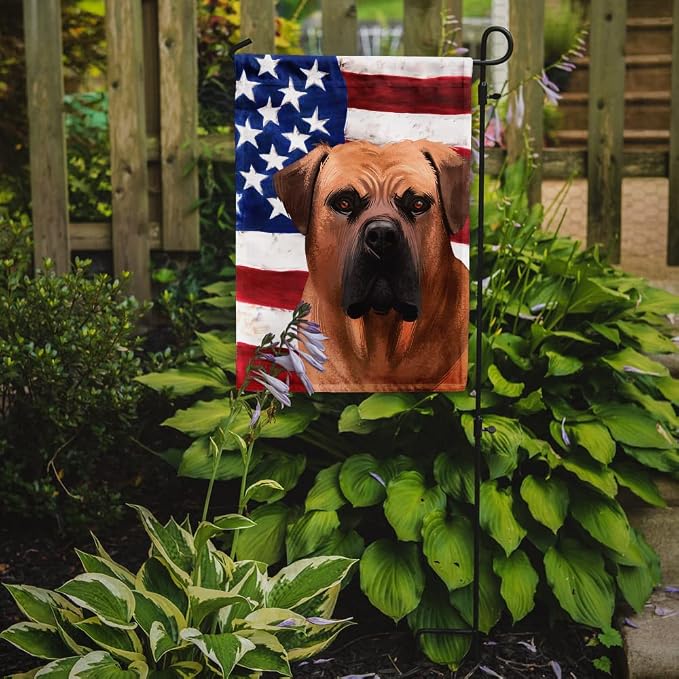 Caroline's Treasures CK6444GF Boerboel Dog American Flag Garden Flag Mailbox Flag Decorative Yard Flag Banner Outside Patio Artwork Yard Flower Beds, Garden Size, Multicolor