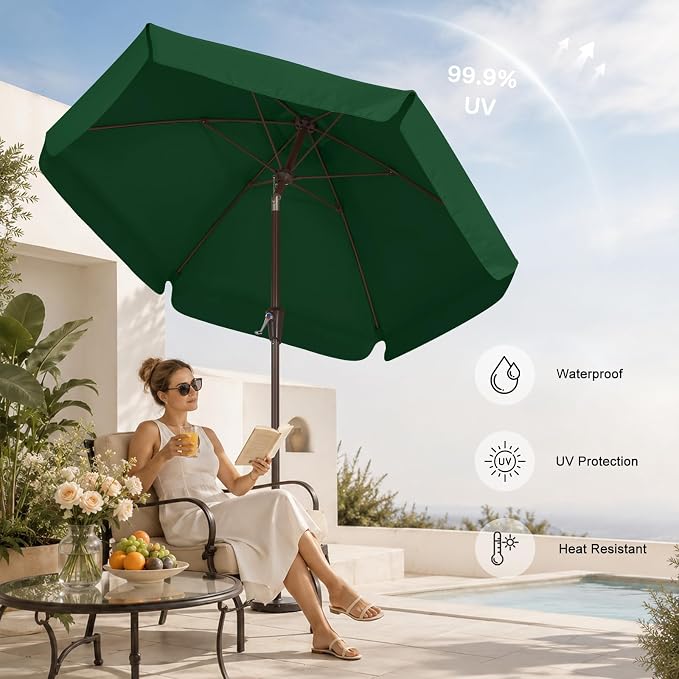 ABCCANOPY 7.5ft Scalloped Patio Umbrella, Outdoor Table Umbrella with Tilt and Crank, Fiberglass Ribs Deck Umbrella for Patio, Pool, Garden, Picnic (Green)