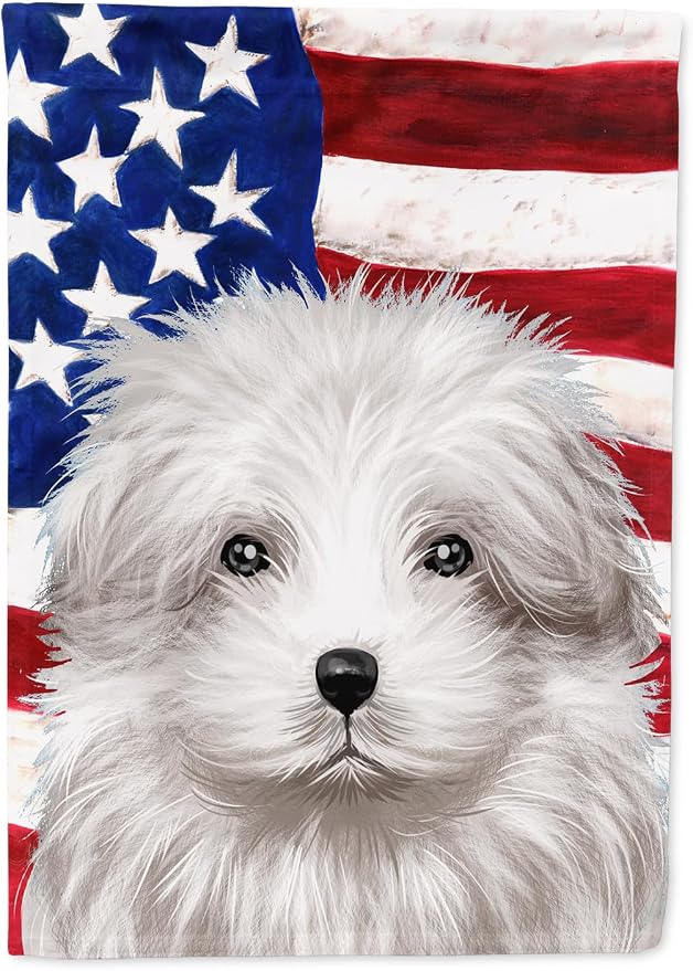 Caroline's Treasures CK6446GF Bolognese Dog American Flag Garden Flag Mailbox Flag Decorative Yard Flag Banner Outside Patio Artwork Yard Flower Beds, Garden Size, Multicolor