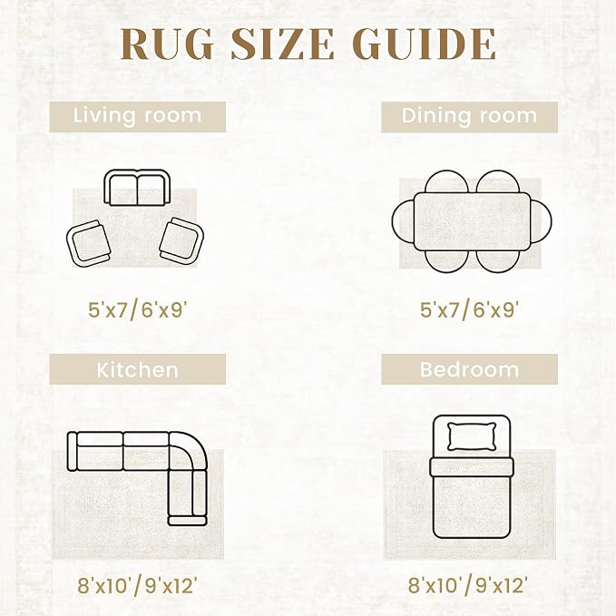 10x14 Area Rugs for Living Room: Washable Large Vintage Floral Rug Low Pile Non-Slip Boho Carpet for Bedroom Home Office Dining Room (FloralBeige, 10'x14')