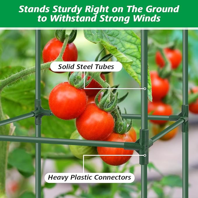 6Pack Tomato Cages for Garden,Square Tomato Plant Cage Support Heavy Duty Pole 57*15.4*15.4 Inches,Steel Plant Tower Stakes,Cherry Tomato Trellis Cucumber for Climbing Vegetables Flowers Fruits-Green