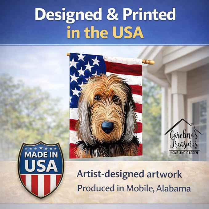 Caroline's Treasures CK6636CHF Otterhound Dog American Flag House Flag Large Porch Sleeve Pole Decorative Outside Yard Banner Artwork Wall Hanging, Polyester, House Size, Multicolor