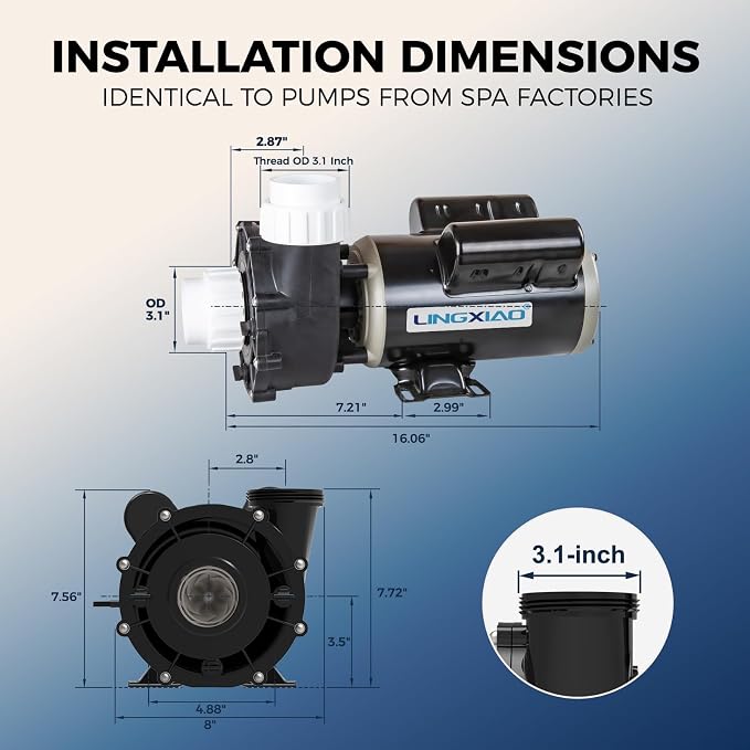 Hot Tub SPA Pumps 1.5HP, 2 Speed SPA Pump 115V/60HZ, 48 Frmae LX Pump Motor, Energy Efficiency - Model: 48WUA1501-2/6
