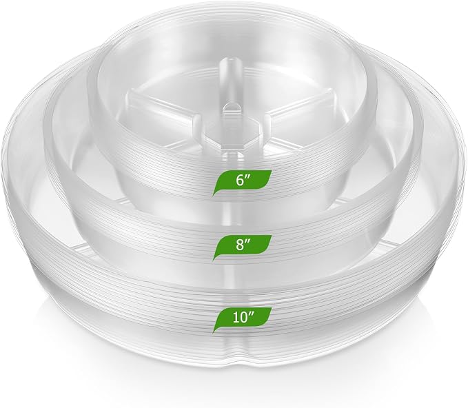 Gejoy 40 Pack Plant Saucers 6inch /8inch /10inch, Thick Durable Clear Plastic Plant Trays for Pots, Heavy Duty Drip Trays Water Catcher Flower Pot Saucers for Indoor Outdoor, Prevent Water Overflow
