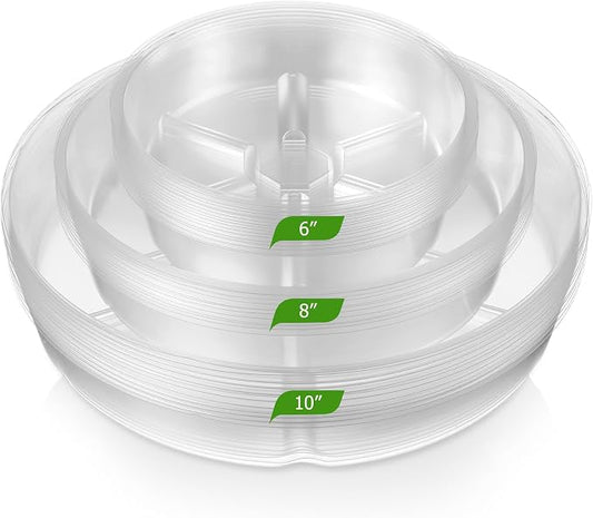 Gejoy 40 Pack Plant Saucers 6inch /8inch /10inch, Thick Durable Clear Plastic Plant Trays for Pots, Heavy Duty Drip Trays Water Catcher Flower Pot Saucers for Indoor Outdoor, Prevent Water Overflow