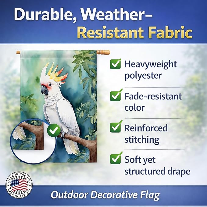 Caroline's Treasures Cockatoo House Flag Large Porch Sleeve Pole Decorative Outside Yard Banner Artwork Wall Hanging, Polyester, House Size, Multicolor
