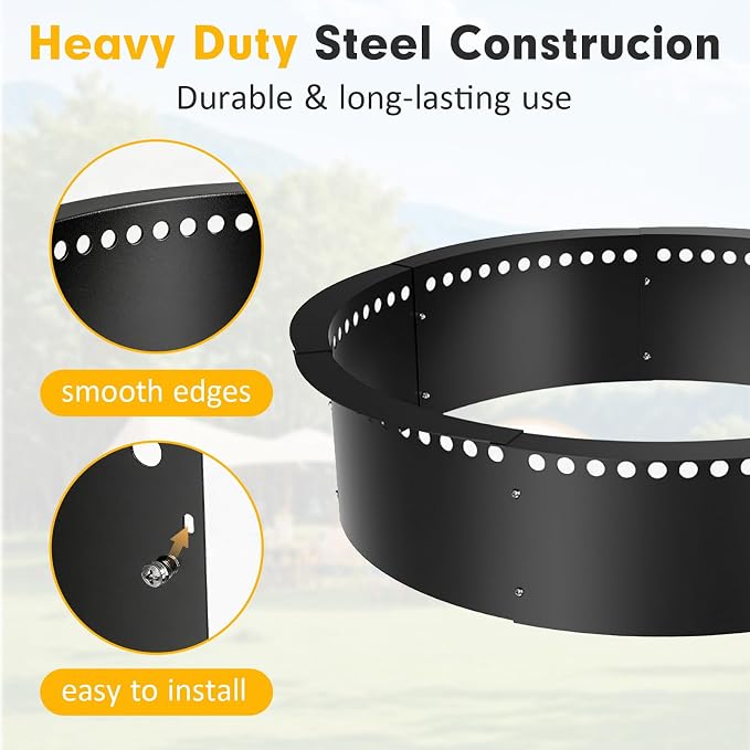 Smokeless Fire Pit Ring, 52 inch Outer/48 inch Inner Outside Fire Pit, Heavy Duty Large Solid Metal Steel Round Firepit Rim Insert for Outside Wood Burning, DIY Campfire Ring
