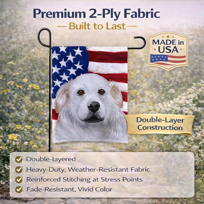 Caroline's Treasures CK6599GF Kuvasz American Flag Garden Flag Mailbox Flag Decorative Yard Flag Banner Outside Patio Artwork Yard Flower Beds, Garden Size, Multicolor