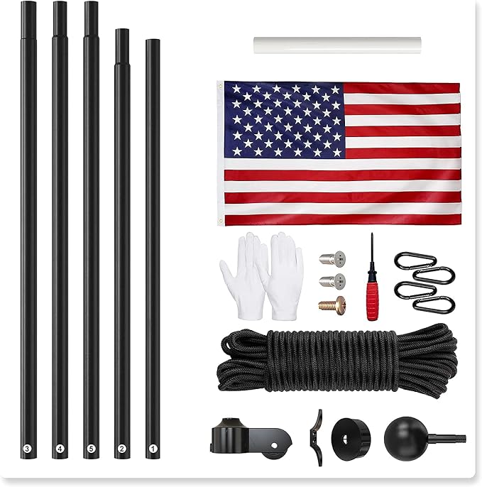 Flag Pole for Outside House, 20 FT Heavy Duty 45K PSI & 95 HBW Hard Aerospace Aluminum Flagpole Kit, Unbending Outdoor In-Ground Flag Poles with 3x5 American Flag for Yard, Residential or Commercial