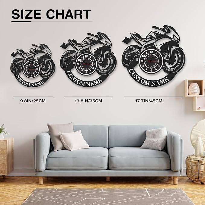 Personalized Motorcycle Wall Clock, Custom Name Outdoor Clocks Waterproof, Non Ticking, Battery Operated, Modern Metal Wall Clock Decor for Garage Workshop Farmhouse Man Cave, Gift for Men