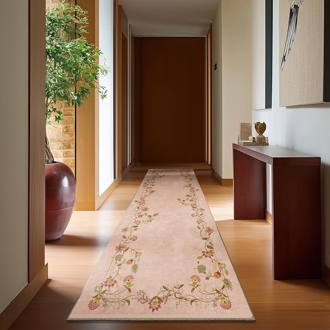 2x10 Washable Kitchen Runner Rugs: Hallway Rug Non Slip Stain Resistant Low Pile Soft Indoor Long Floor Carpet Runners for Hallways Kitchen Entryway Laundry Room Bathroom Bedroom Living Room