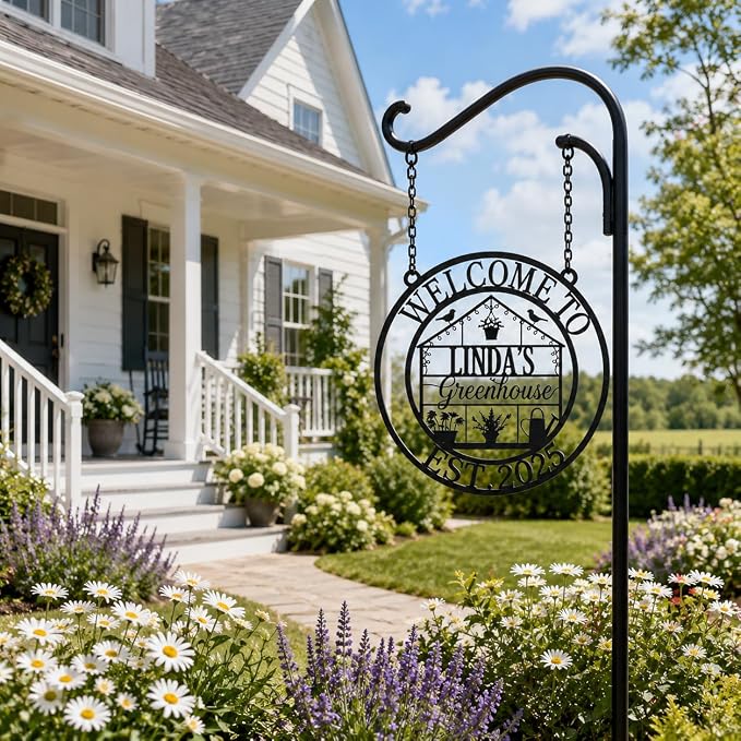 Personalized Hanging Garden Sign, Custom Metal Garden Name Sign for Outside, Outdoor Garden Decor, Yard Patio Flower Bed Decor, Gifts for Gardeners, Mom, Grandma, Housewarming