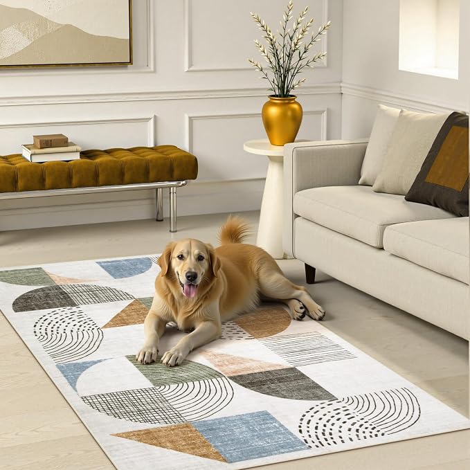 Beeiva Boho Small Area Rugs 3x5, Machine Washable Non-Slip Entry Way Rug, Lightweight Carpet High Traffic Areas Rug for Bedroom Playroom Office (Multi Color,3X5)
