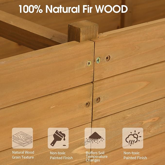 VINGLI Raised Garden Bed with Trellis & Hanging Roof, Wooden Planter Box with Drainage Holes for Outdoor Climbing Plants Vegetables Flowers, Patio Yard Balcony (Natural, Longer)