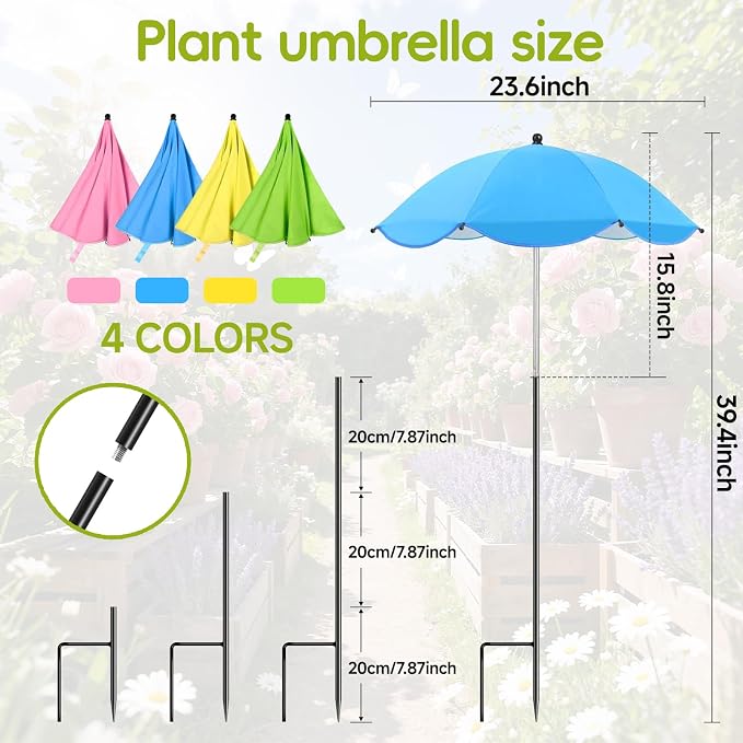 4 Pack Plant Shade Umbrellas for Outdoor Plants,23.6" Garden Umbrella Sun Shade for Garden Beds Potted Plants, Adjustable Angle Plant Shade Cover Umbrellas