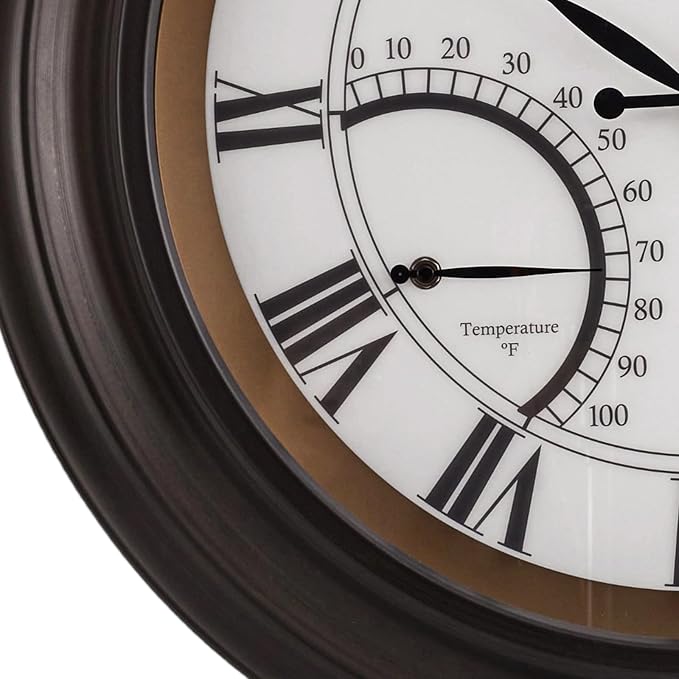 ANDY STAR 24 Inch Outdoor Clocks Waterproof,Large Outdoor Wall Clocks for Patio with Thermometer, Weatherproof Illuminated Clock Battery Operated with Thermometer&Hygrometer,Oil Rubbed Bronze Black