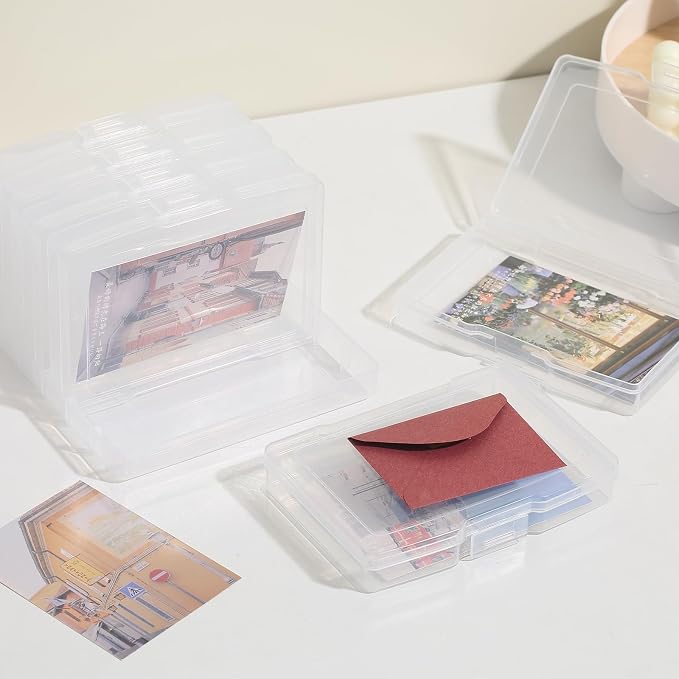 novelinks 6 Pcs 4"x6" Plastic Photo Storage Boxes with Tray (Clear 2Pack) | Photo Organizers and Storage, Task Boxes for Special Education, Flash Card Holder, 4x6 Index Card Holder, Picture Boxes