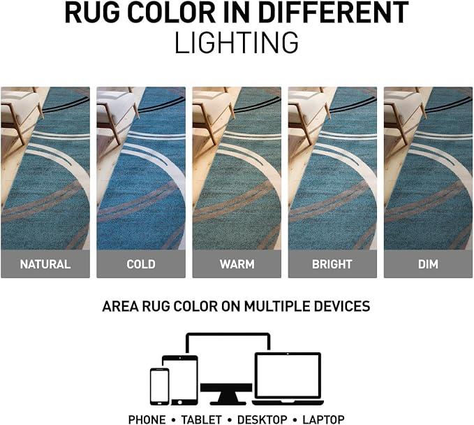 Rugshop Wavy Circles Modern Non-Shedding Square Rug Blue 6'6" x 6'6" | Square, Size 6'6" x 6'6", Living Room, Bedroom, Dining Room, Home Office, Kitchen, Entryway, Hallway, Nursery, Kids Room