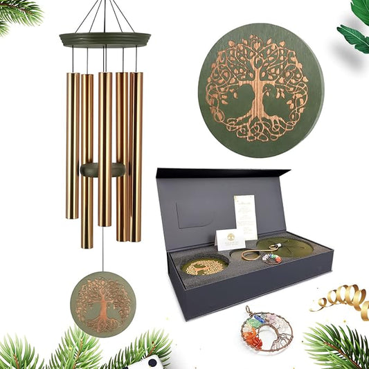 Gifts for Mom & Grandma - Outdoor Wind Chimes with Engraved Tree of Life, Large Patio Hanging Decor for Garden, Yard, Christmas, Anniversary Celebrations