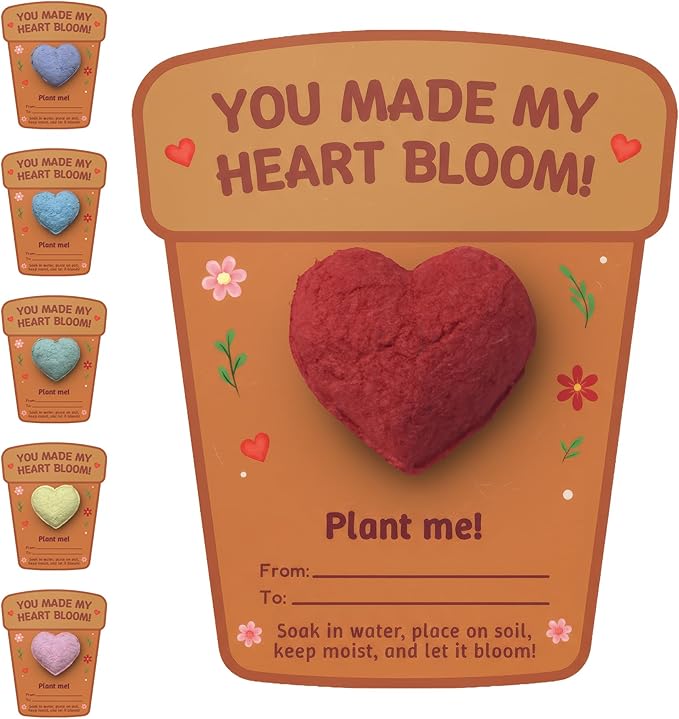 3D Heart Seed Paper Gift Set – 24 Plantable Heart Shapes with Wildflower Seed Bombs, Includes Cards & Double-Sided Tape, Ready-to-Gift For Valentines Day Gift, Weddings & Special Occasion Favor