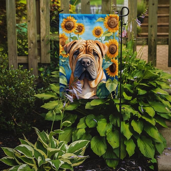 Caroline's Treasures DAC6159GF Shar Pei in Sunflowers Garden Flag Mailbox Flag Decorative Yard Flag Banner Outside Patio Artwork Yard Flower Beds, Garden Size, Multicolor