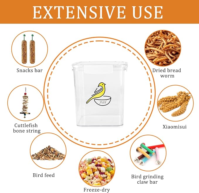 Bird Seed Storage Container-Airtight Bird Food Container 4.23 Qt/4.2LPet Food Storage Containers with Bird Seed Scoop-Wild Bird Seed Dispenser-forPetBirds Parakeets Finches Food MealwormsStorage/Clear