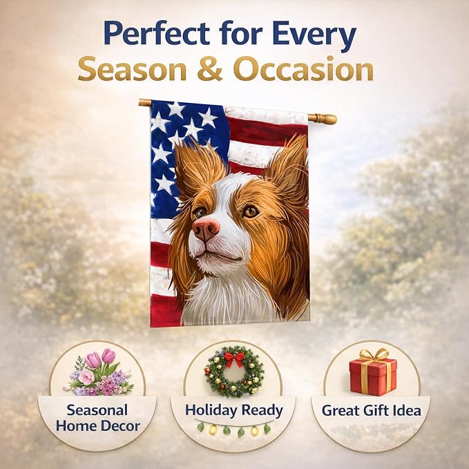 Caroline's Treasures CK6616CHF Miniature Australian Shepherd American Flag House Flag Large Porch Sleeve Pole Decorative Outside Yard Banner Artwork Wall Hanging, Polyester, House Size, Multicolor