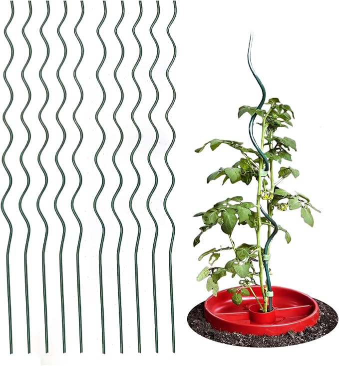 10 Pack Green 59 inch Height Dia 6mm Twisted Tomato Stakes Plant Supports Spiral Tomato Cages,Climbing Plant Stake Tower Plant Supports Twist Tomato Stakes